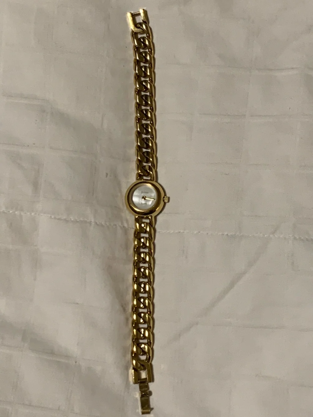Sutton Vintage Gold-Plated Chain-Link Bracelet Watch with Mother-of-Pearl Dial